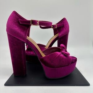 BAMBOO Velvet Platform Heels - Rich Purple